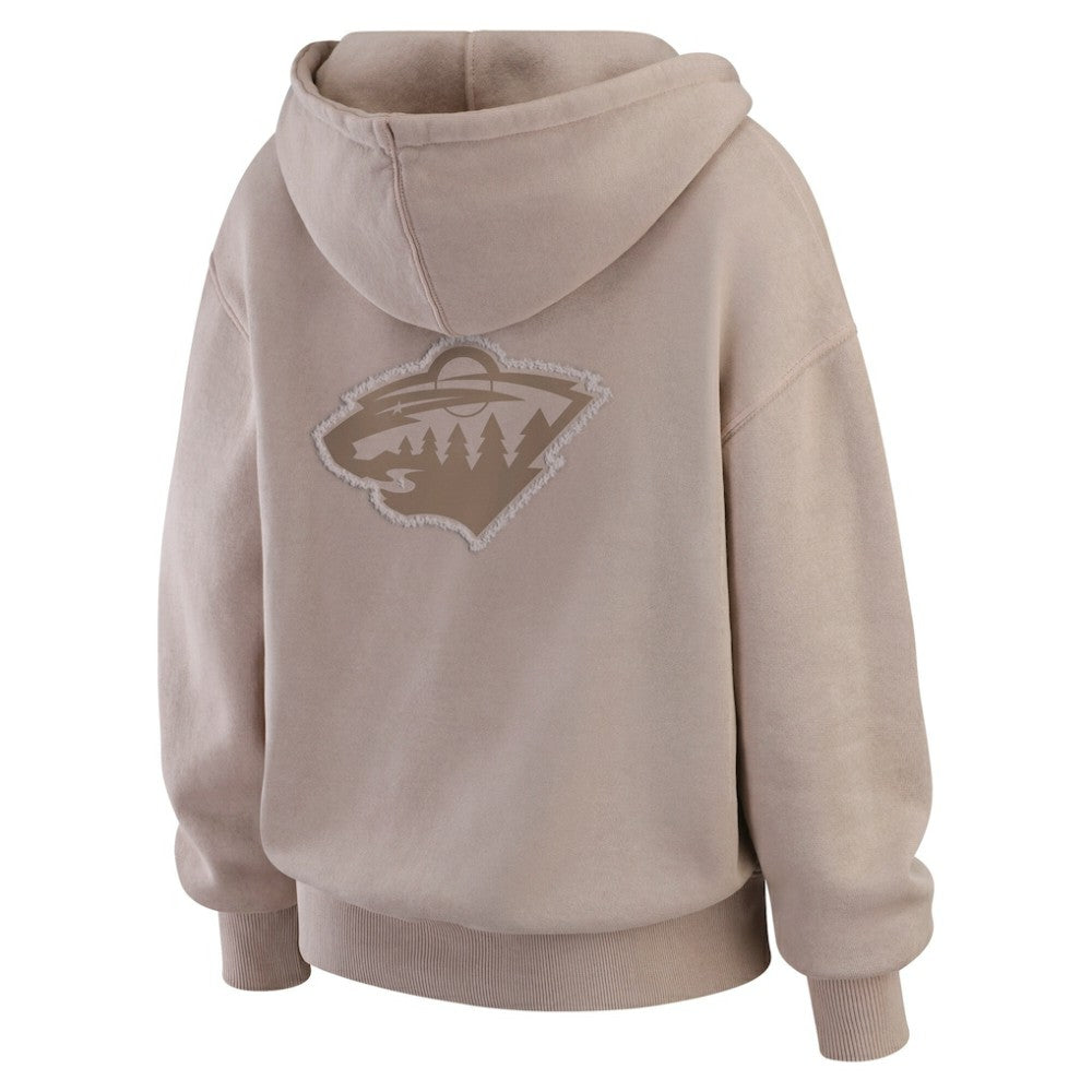 NHL Tan Minnesota Wild WEAR by Erin Andrews Women's Washed Pullover Crewdie