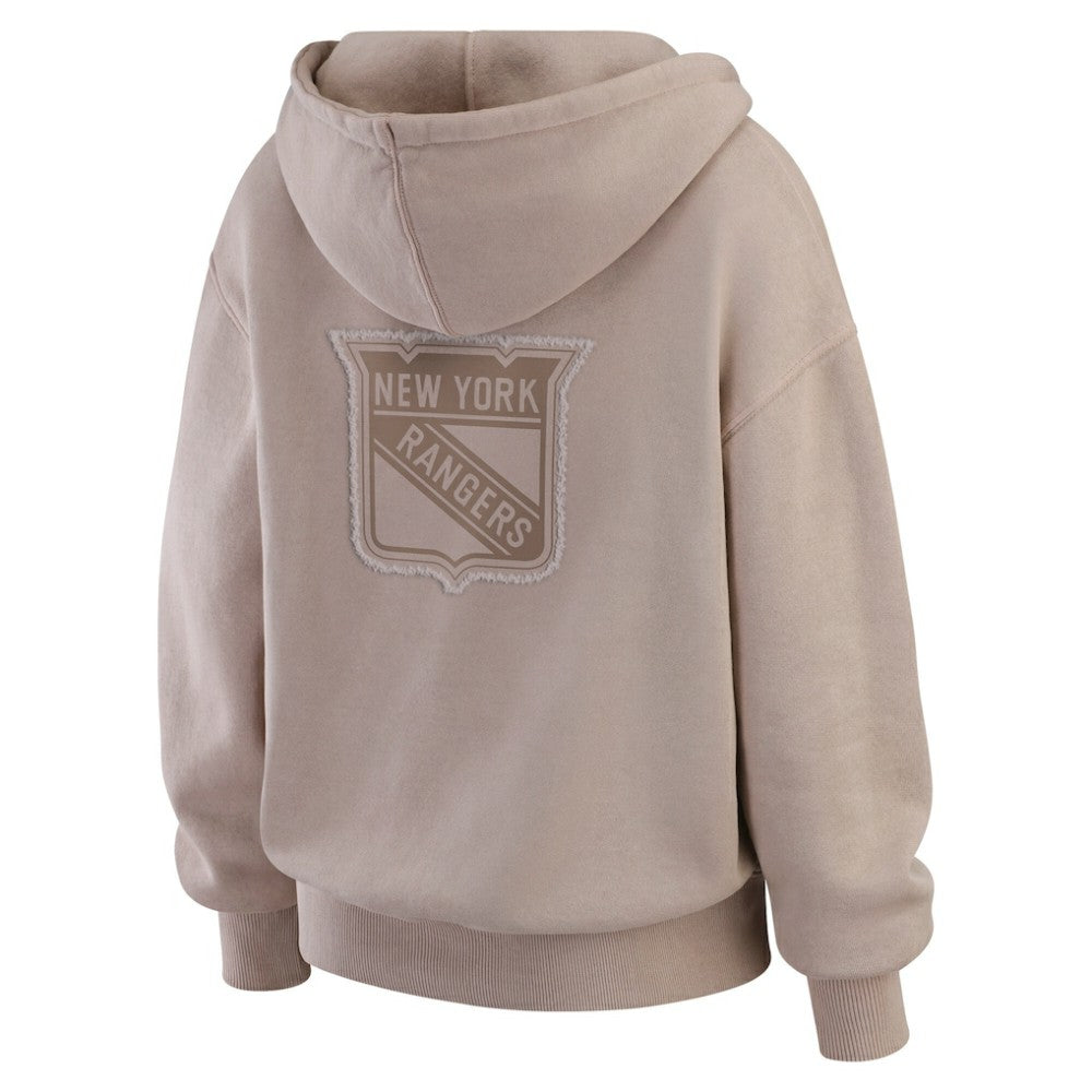 NHL Tan New York Rangers WEAR by Erin Andrews Women's Washed Pullover Crewdie