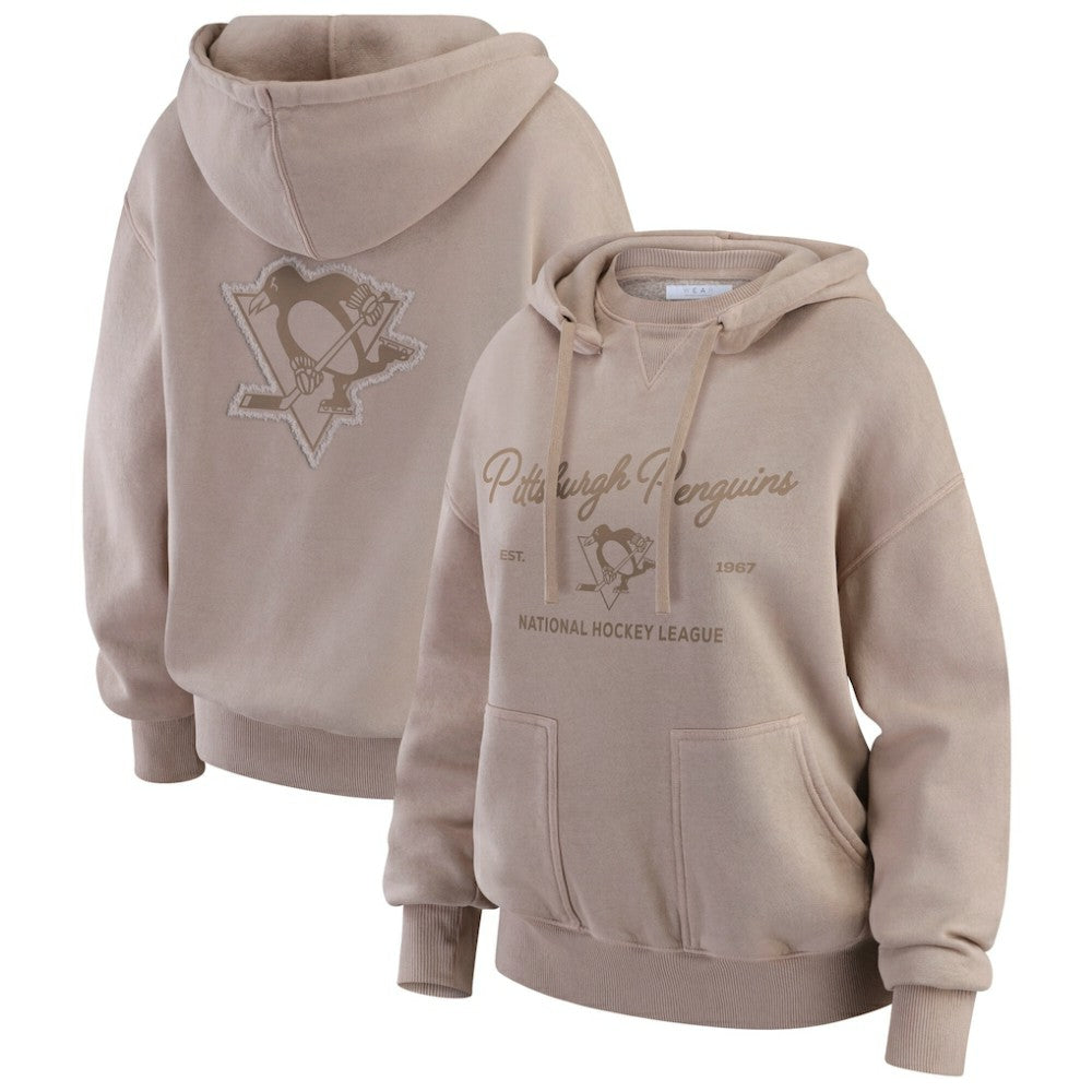 NHL Tan Pittsburgh Penguins WEAR by Erin Andrews Women's Washed Pullover Crewdie