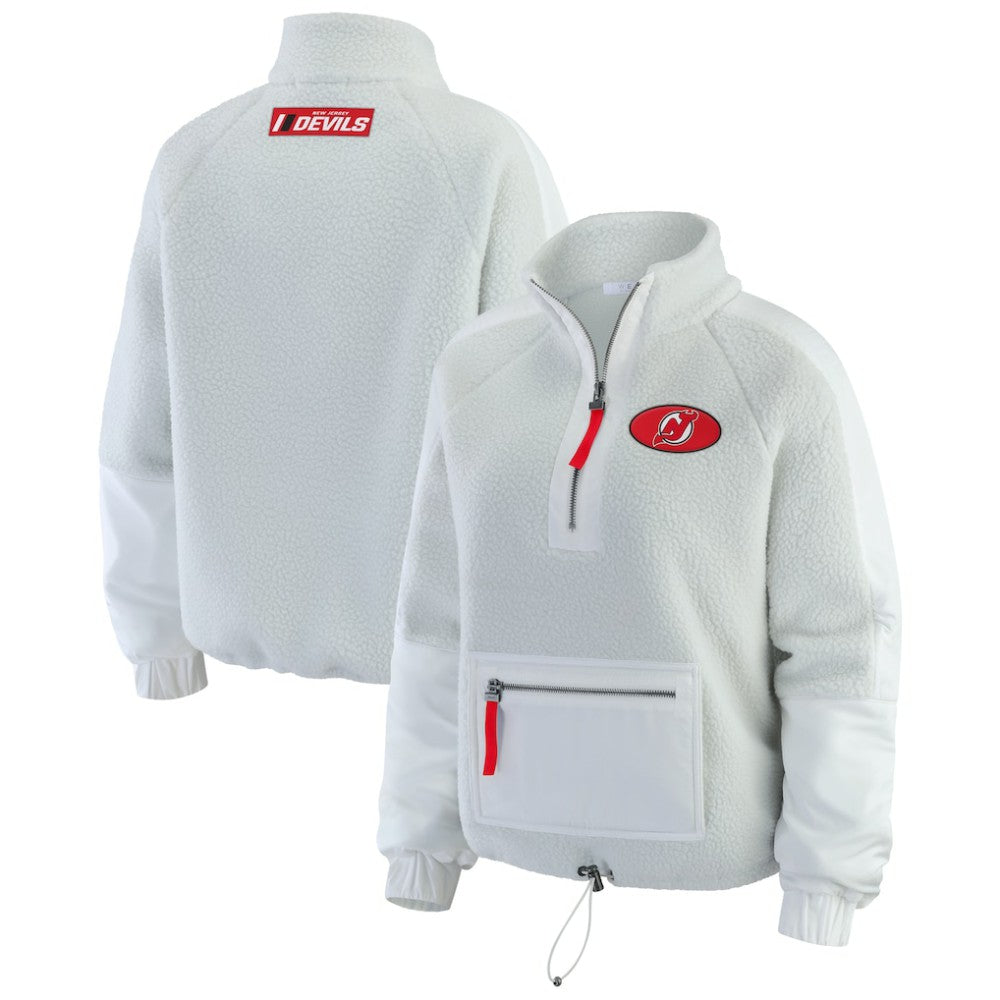 NHL Gray New Jersey Devils WEAR by Erin Andrews Women's Polar Fleece Quarter-Zip Jacket