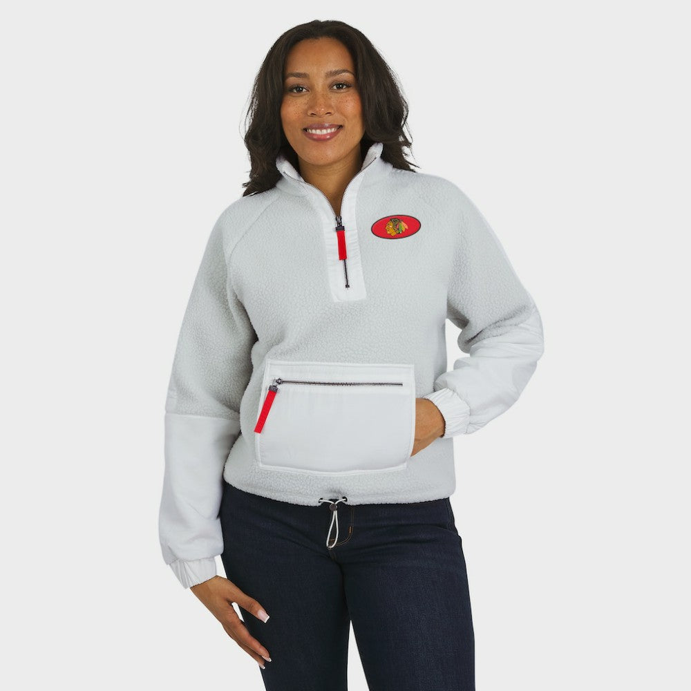 NHL Gray Chicago Blackhawks WEAR by Erin Andrews Women's Polar Fleece Quarter-Zip Jacket