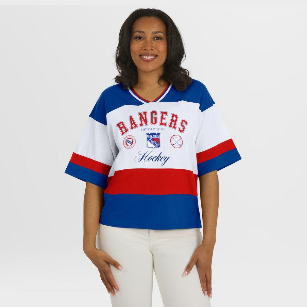NHL Blue/White New York Rangers WEAR by Erin Andrews Women's Jersey Style Tee