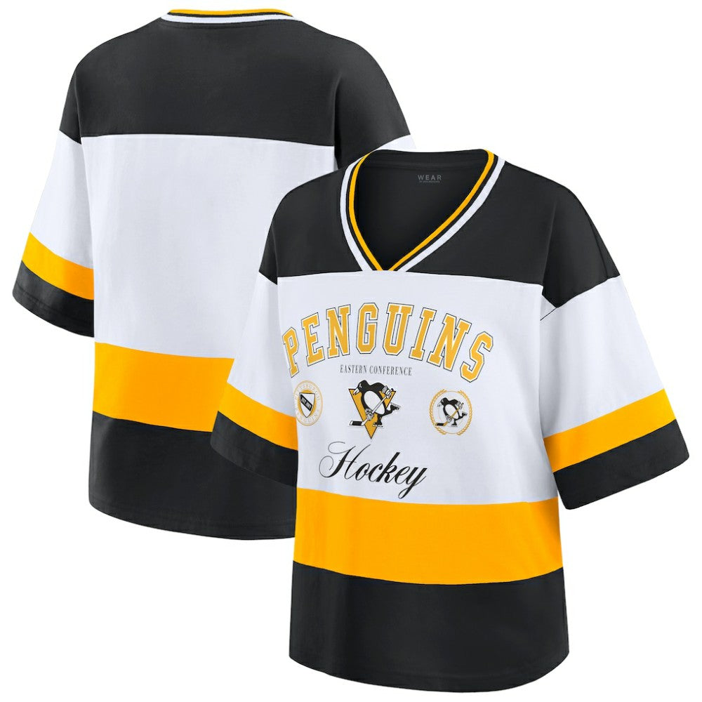 NHL Black/White Pittsburgh Penguins WEAR by Erin Andrews Women's Jersey Style Tee