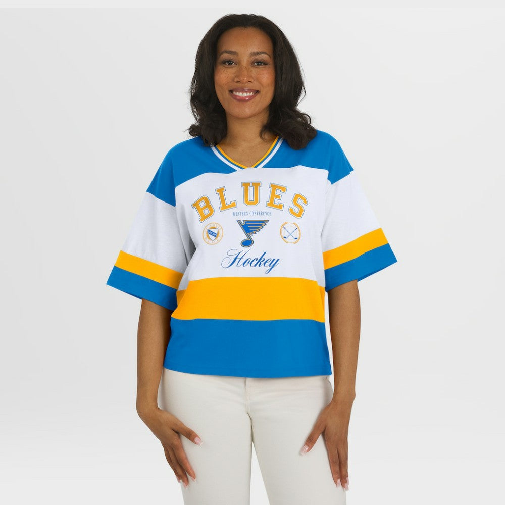 NHL Blue/White St. Louis Blues WEAR by Erin Andrews Women's Jersey Style Tee