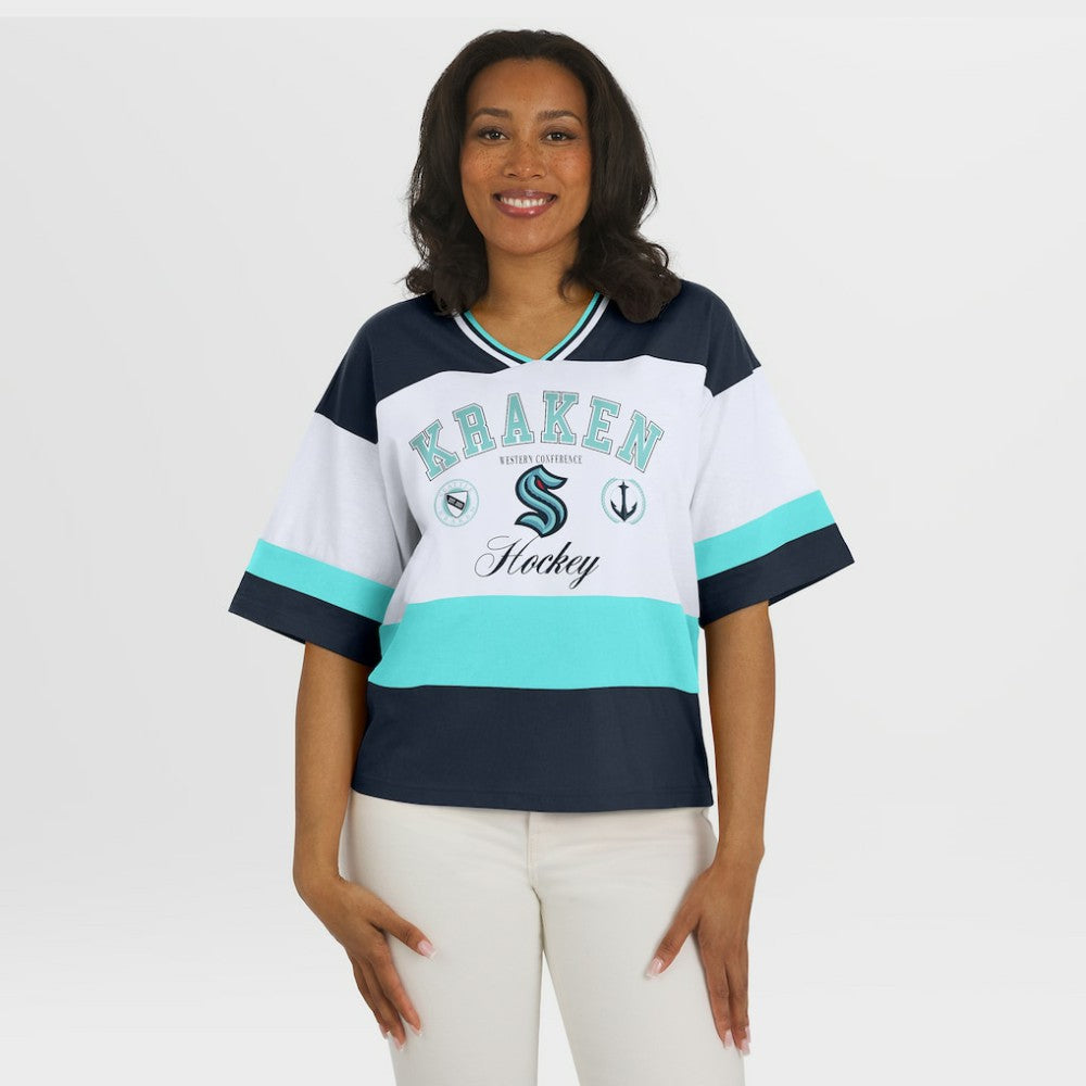 NHL Black/White Seattle Kraken WEAR by Erin Andrews Women's Jersey Style Tee