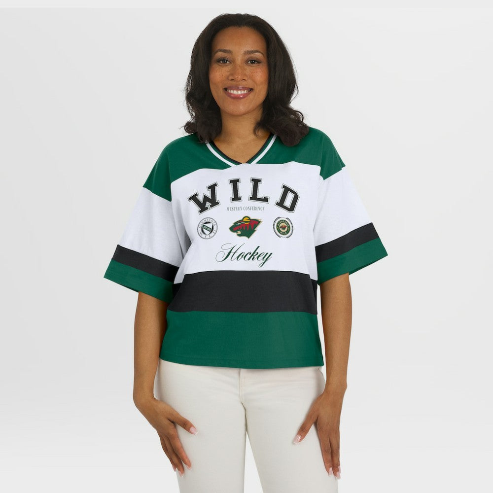 NHL Green/White Minnesota Wild WEAR by Erin Andrews Women's Jersey Style Tee