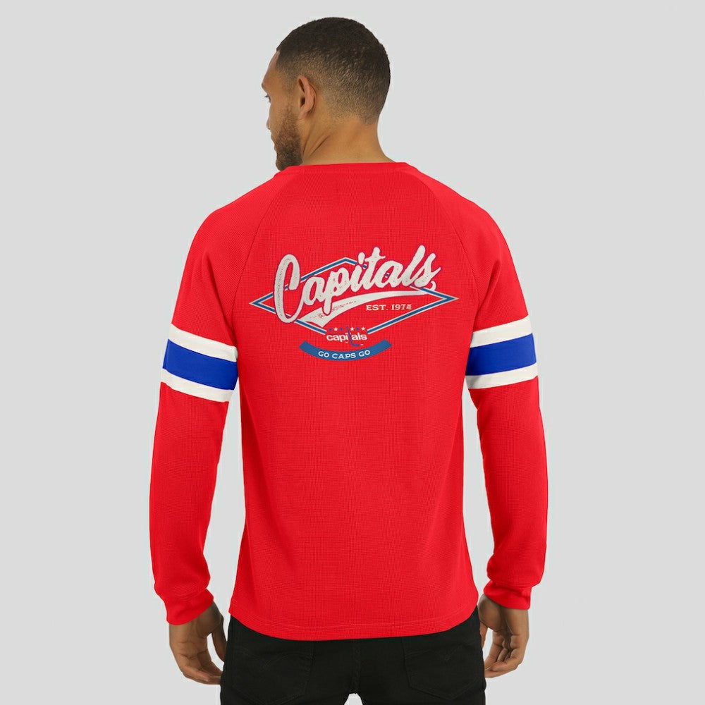 NHL Red Washington Capitals Darius Rucker Collection by Fanatics Waffle-Knit Raglan Long Sleeve Henley T-Shirt