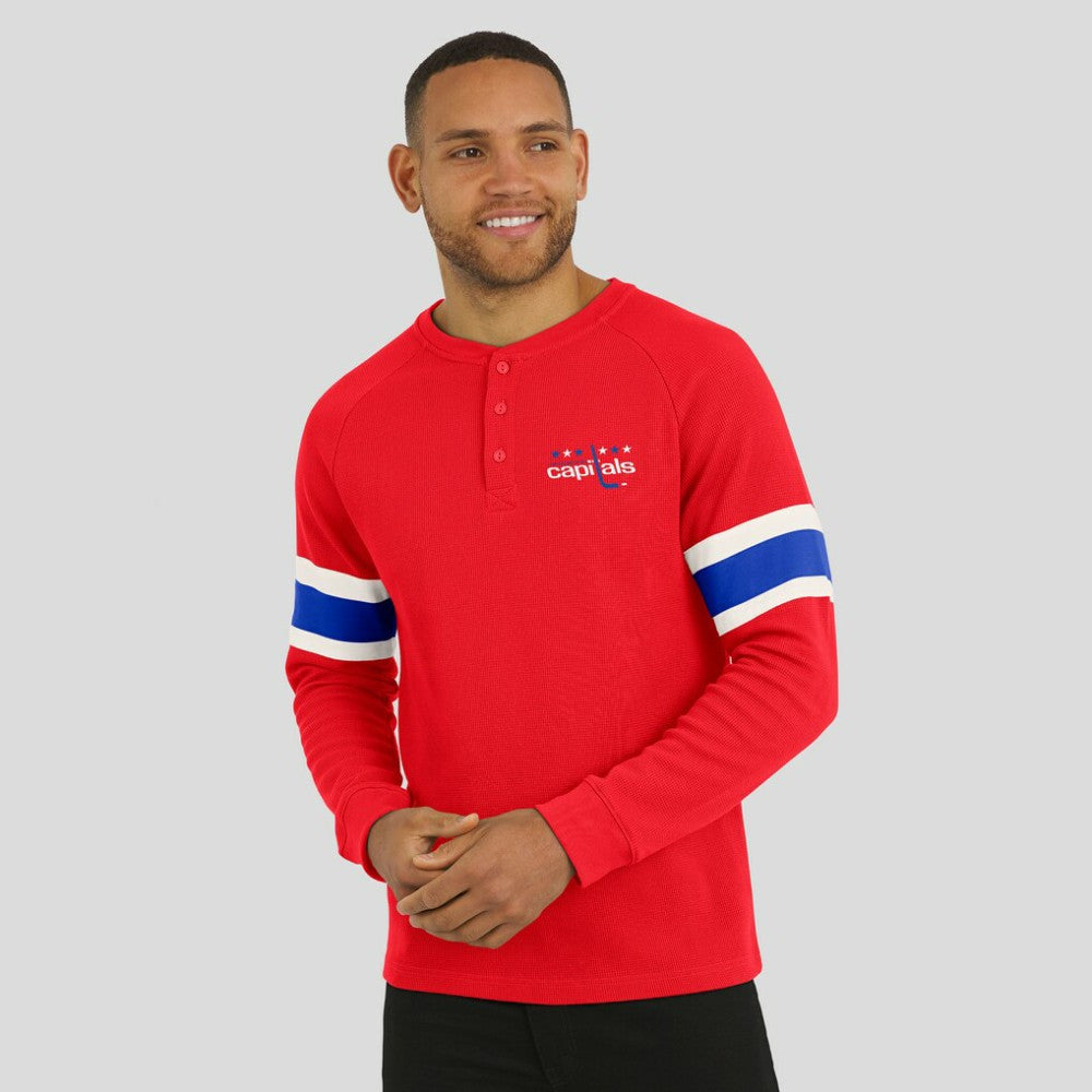 NHL Red Washington Capitals Darius Rucker Collection by Fanatics Waffle-Knit Raglan Long Sleeve Henley T-Shirt