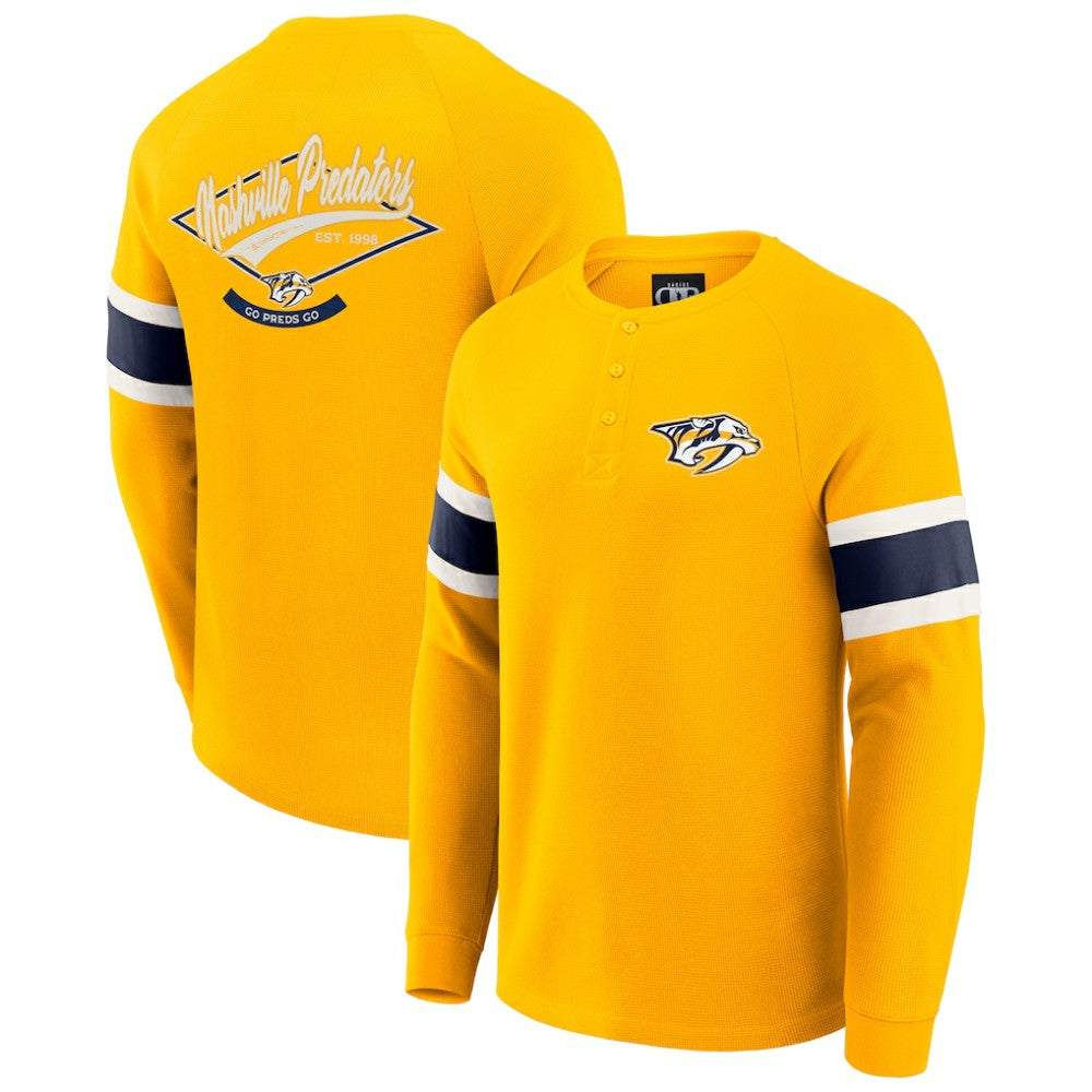 NHL Gold Nashville Predators Darius Rucker Collection by Fanatics Waffle-Knit Raglan Long Sleeve Henley T-Shirt