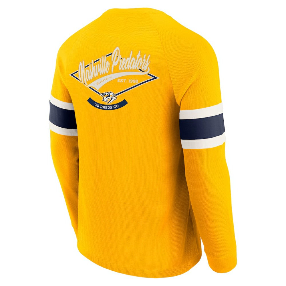 NHL Gold Nashville Predators Darius Rucker Collection by Fanatics Waffle-Knit Raglan Long Sleeve Henley T-Shirt