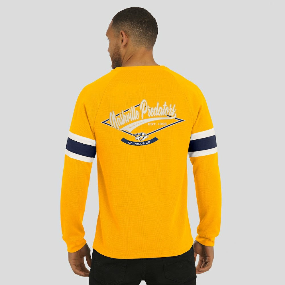 NHL Gold Nashville Predators Darius Rucker Collection by Fanatics Waffle-Knit Raglan Long Sleeve Henley T-Shirt