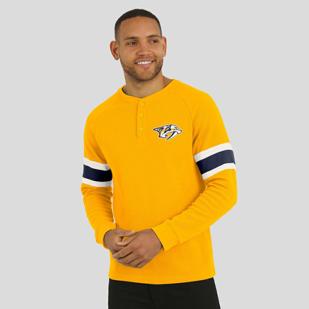NHL Gold Nashville Predators Darius Rucker Collection by Fanatics Waffle-Knit Raglan Long Sleeve Henley T-Shirt