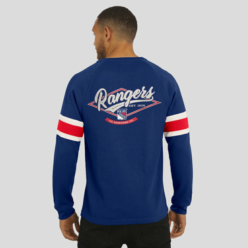 NHL Navy New York Rangers Darius Rucker Collection by Fanatics Waffle-Knit Raglan Long Sleeve Henley T-Shirt