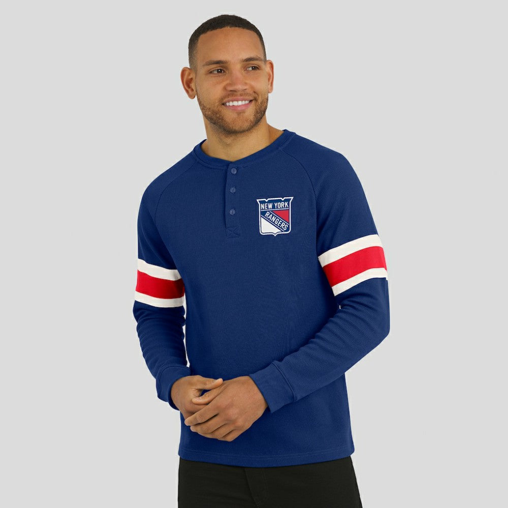 NHL Navy New York Rangers Darius Rucker Collection by Fanatics Waffle-Knit Raglan Long Sleeve Henley T-Shirt