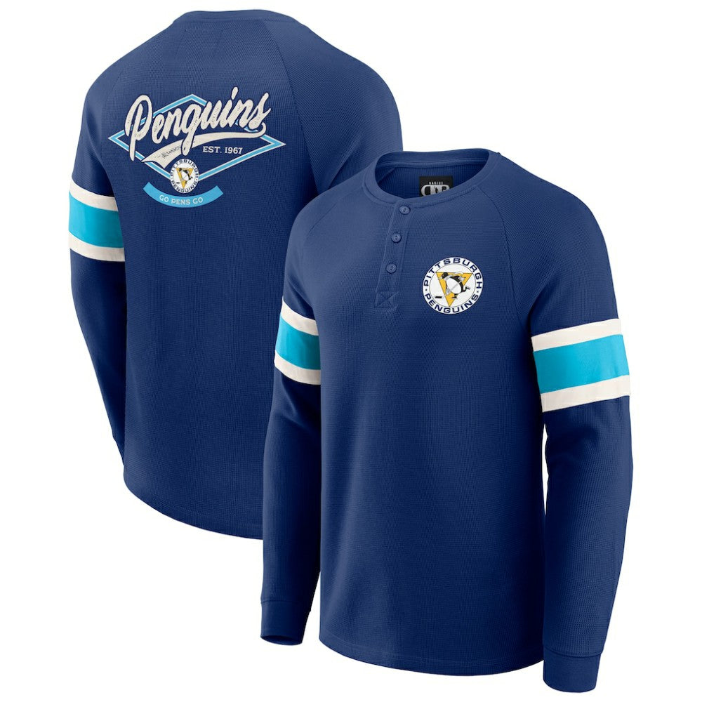 NHL Navy Pittsburgh Penguins Darius Rucker Collection by Fanatics Waffle-Knit Raglan Long Sleeve Henley T-Shirt