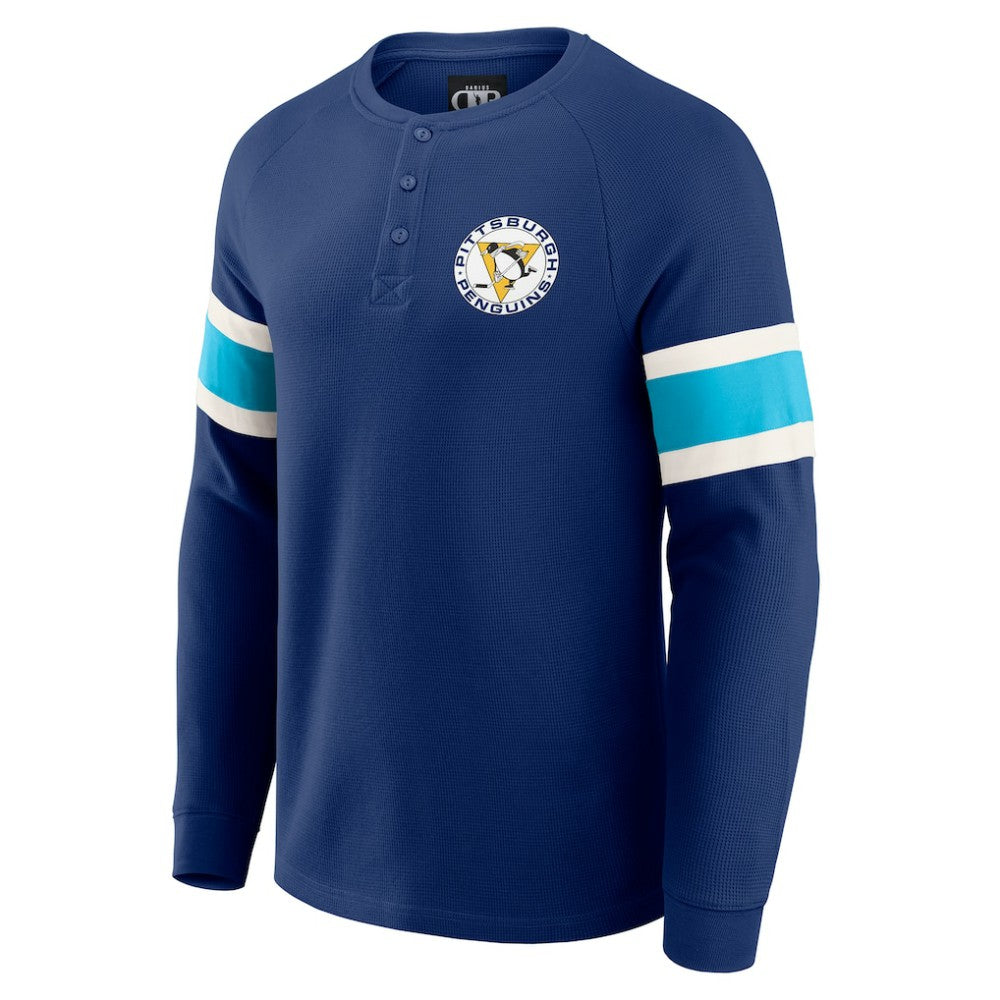 NHL Navy Pittsburgh Penguins Darius Rucker Collection by Fanatics Waffle-Knit Raglan Long Sleeve Henley T-Shirt