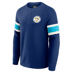 NHL Navy Pittsburgh Penguins Darius Rucker Collection by Fanatics Waffle-Knit Raglan Long Sleeve Henley T-Shirt