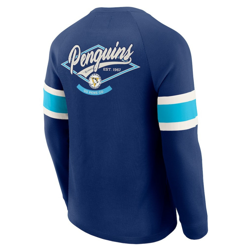 NHL Navy Pittsburgh Penguins Darius Rucker Collection by Fanatics Waffle-Knit Raglan Long Sleeve Henley T-Shirt