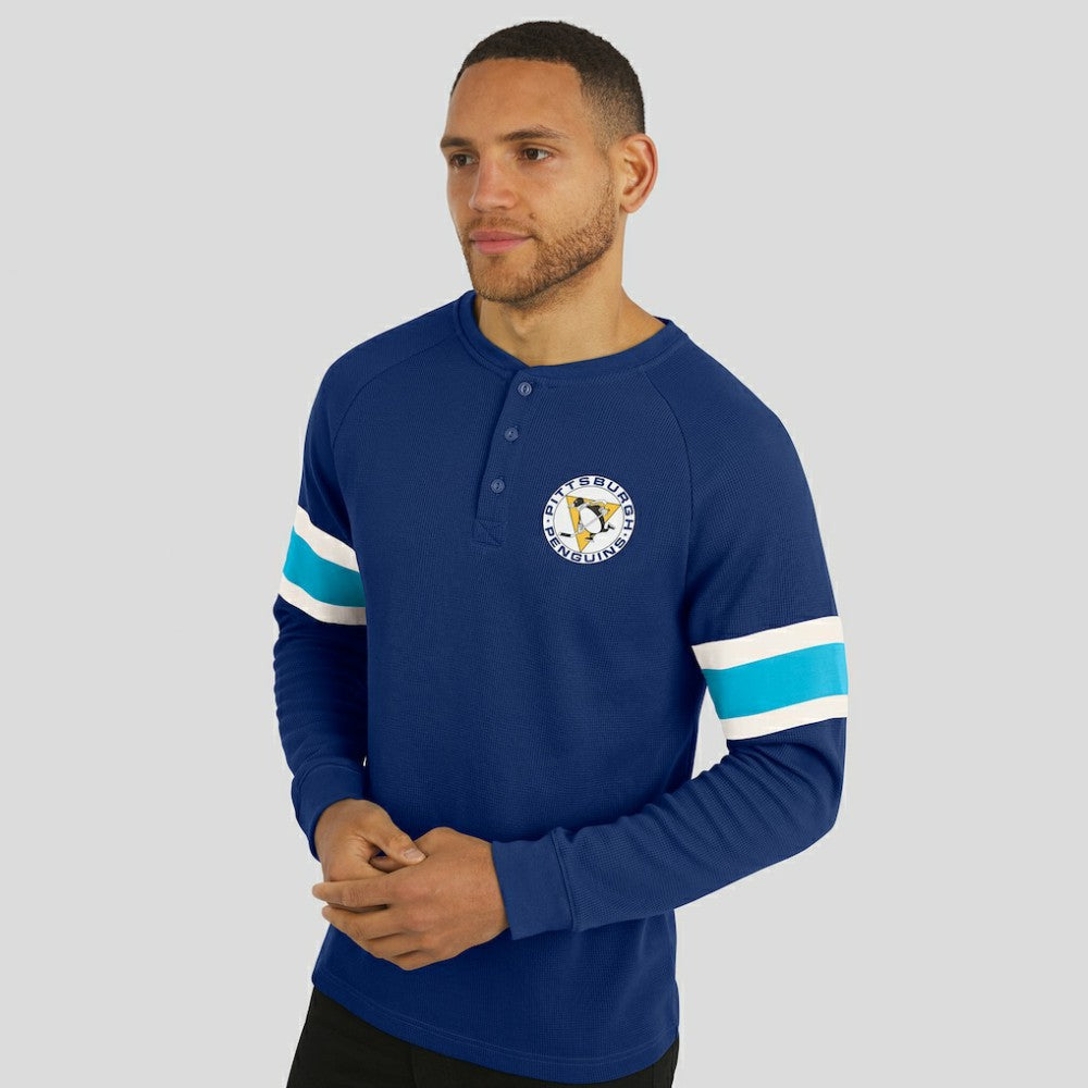 NHL Navy Pittsburgh Penguins Darius Rucker Collection by Fanatics Waffle-Knit Raglan Long Sleeve Henley T-Shirt