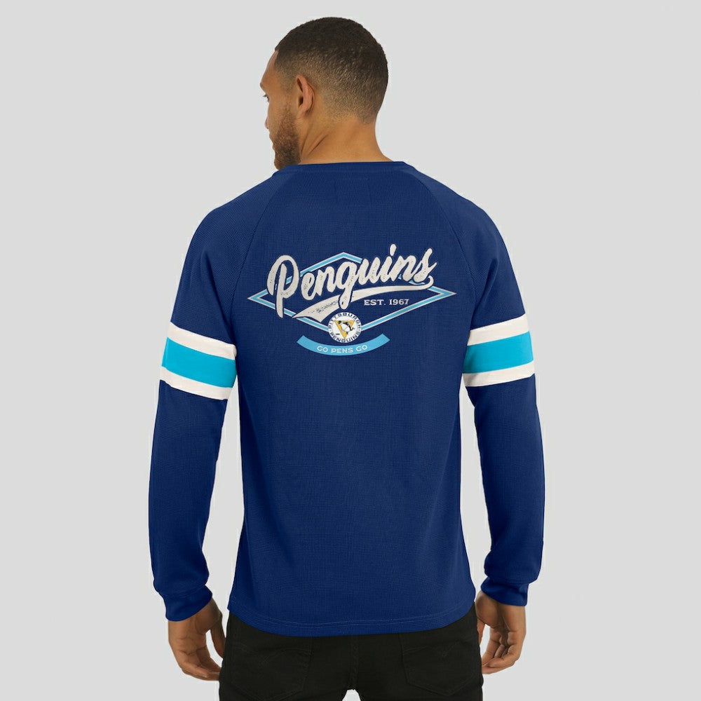 NHL Navy Pittsburgh Penguins Darius Rucker Collection by Fanatics Waffle-Knit Raglan Long Sleeve Henley T-Shirt