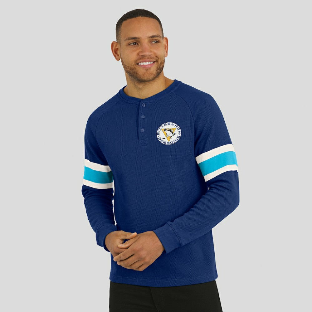 NHL Navy Pittsburgh Penguins Darius Rucker Collection by Fanatics Waffle-Knit Raglan Long Sleeve Henley T-Shirt