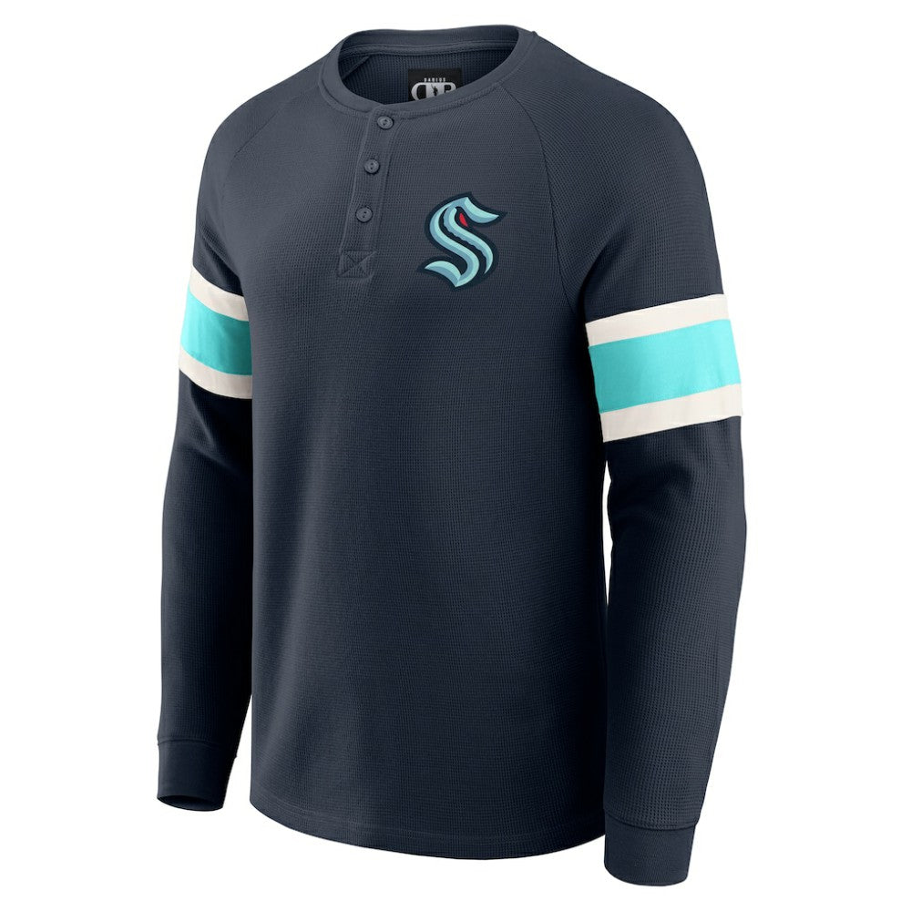 NHL Deep Sea Blue Seattle Kraken Darius Rucker Collection by Fanatics Waffle-Knit Raglan Long Sleeve Henley T-Shirt