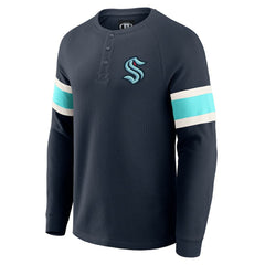 NHL Deep Sea Blue Seattle Kraken Darius Rucker Collection by Fanatics Waffle-Knit Raglan Long Sleeve Henley T-Shirt
