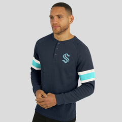NHL Deep Sea Blue Seattle Kraken Darius Rucker Collection by Fanatics Waffle-Knit Raglan Long Sleeve Henley T-Shirt