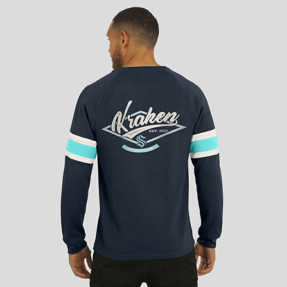 NHL Deep Sea Blue Seattle Kraken Darius Rucker Collection by Fanatics Waffle-Knit Raglan Long Sleeve Henley T-Shirt