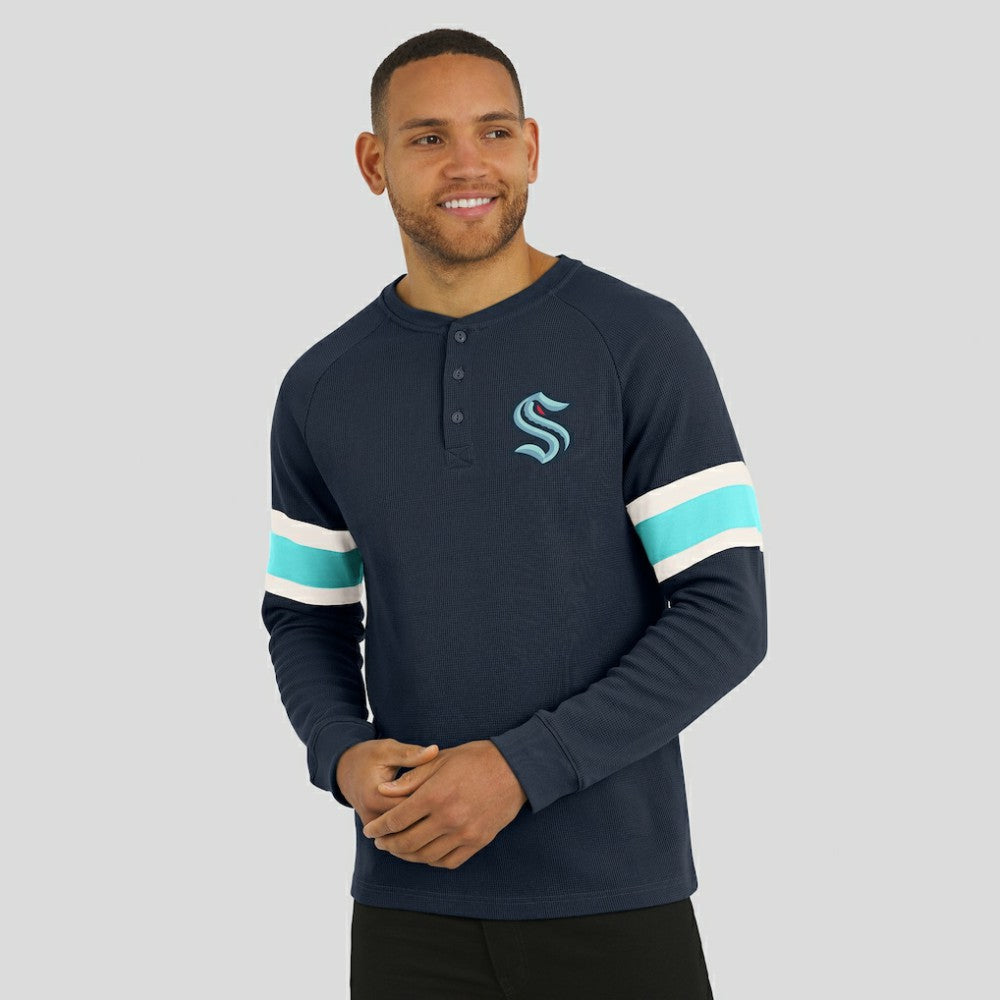 NHL Deep Sea Blue Seattle Kraken Darius Rucker Collection by Fanatics Waffle-Knit Raglan Long Sleeve Henley T-Shirt