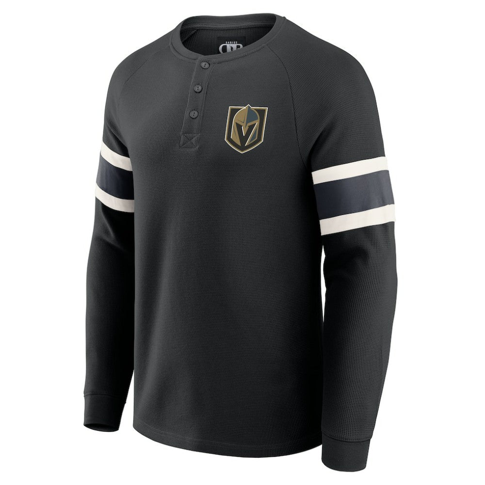NHL Black Vegas Golden Knights Darius Rucker Collection by Fanatics Waffle-Knit Raglan Long Sleeve Henley T-Shirt