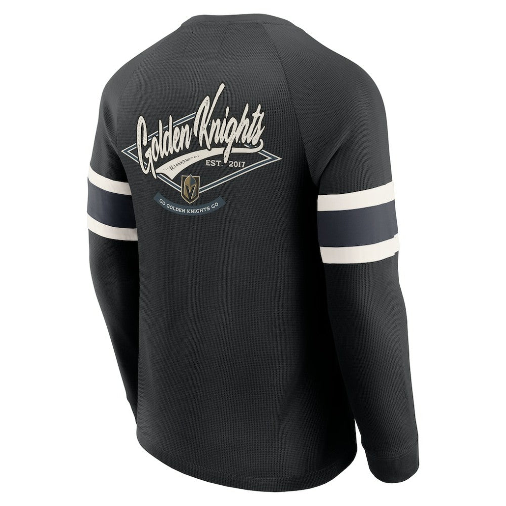 NHL Black Vegas Golden Knights Darius Rucker Collection by Fanatics Waffle-Knit Raglan Long Sleeve Henley T-Shirt