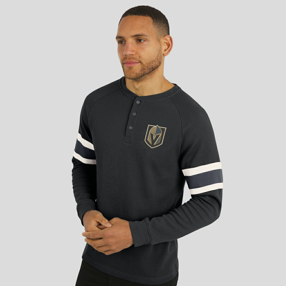NHL Black Vegas Golden Knights Darius Rucker Collection by Fanatics Waffle-Knit Raglan Long Sleeve Henley T-Shirt
