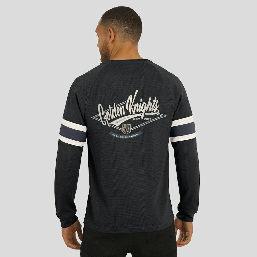 NHL Black Vegas Golden Knights Darius Rucker Collection by Fanatics Waffle-Knit Raglan Long Sleeve Henley T-Shirt
