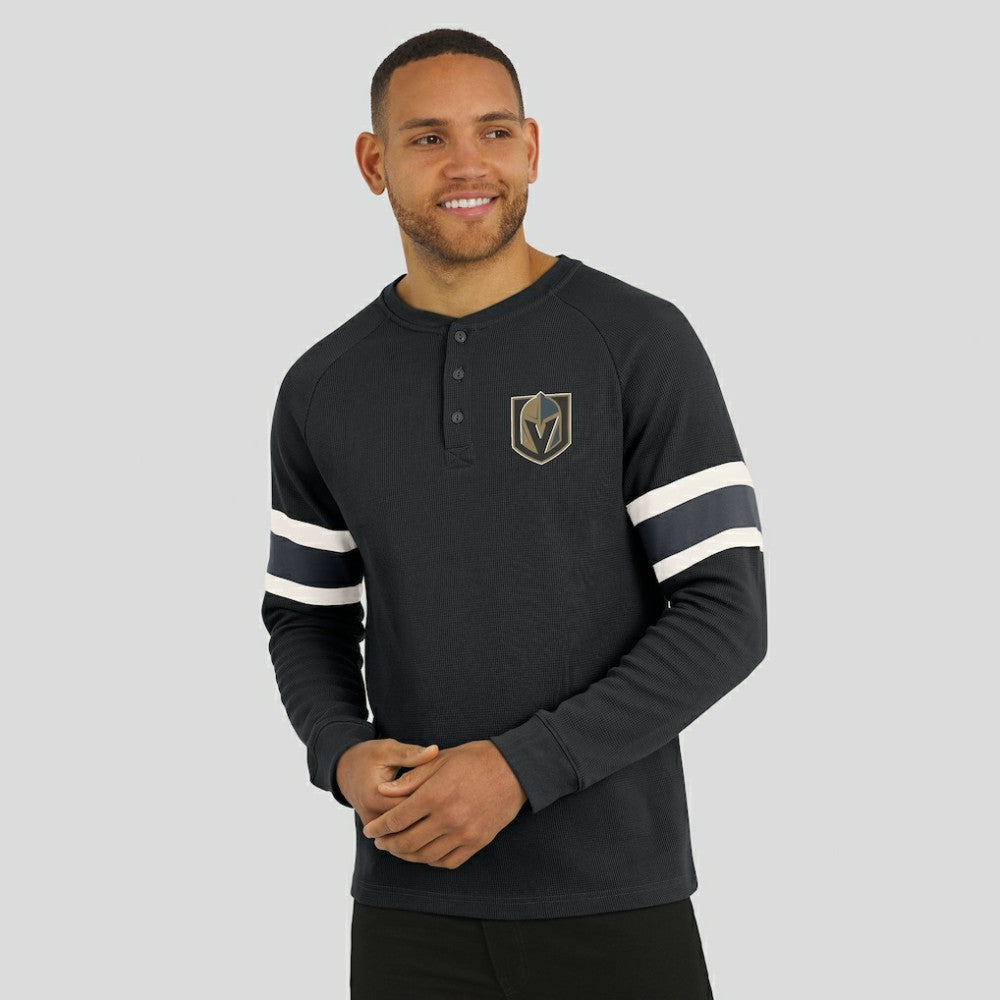 NHL Black Vegas Golden Knights Darius Rucker Collection by Fanatics Waffle-Knit Raglan Long Sleeve Henley T-Shirt