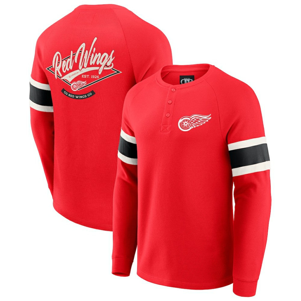 NHL Red Detroit Red Wings Darius Rucker Collection by Fanatics Waffle-Knit Raglan Long Sleeve Henley T-Shirt