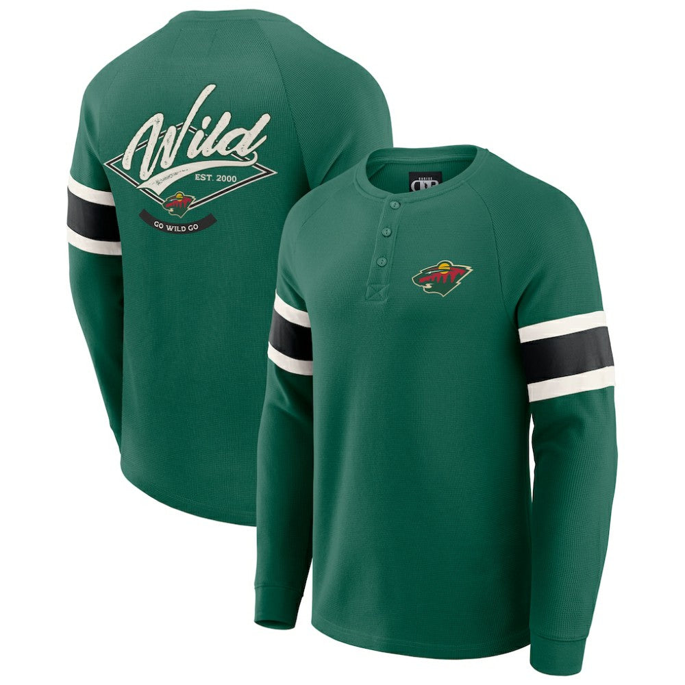 NHL Green Minnesota Wild Darius Rucker Collection by Fanatics Waffle-Knit Raglan Long Sleeve Henley T-Shirt