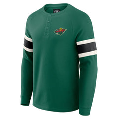 NHL Green Minnesota Wild Darius Rucker Collection by Fanatics Waffle-Knit Raglan Long Sleeve Henley T-Shirt
