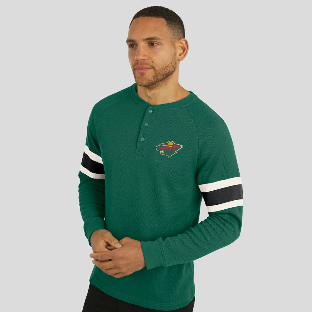 NHL Green Minnesota Wild Darius Rucker Collection by Fanatics Waffle-Knit Raglan Long Sleeve Henley T-Shirt