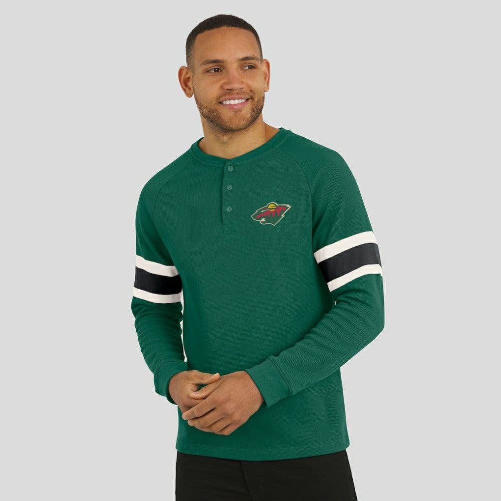 NHL Green Minnesota Wild Darius Rucker Collection by Fanatics Waffle-Knit Raglan Long Sleeve Henley T-Shirt