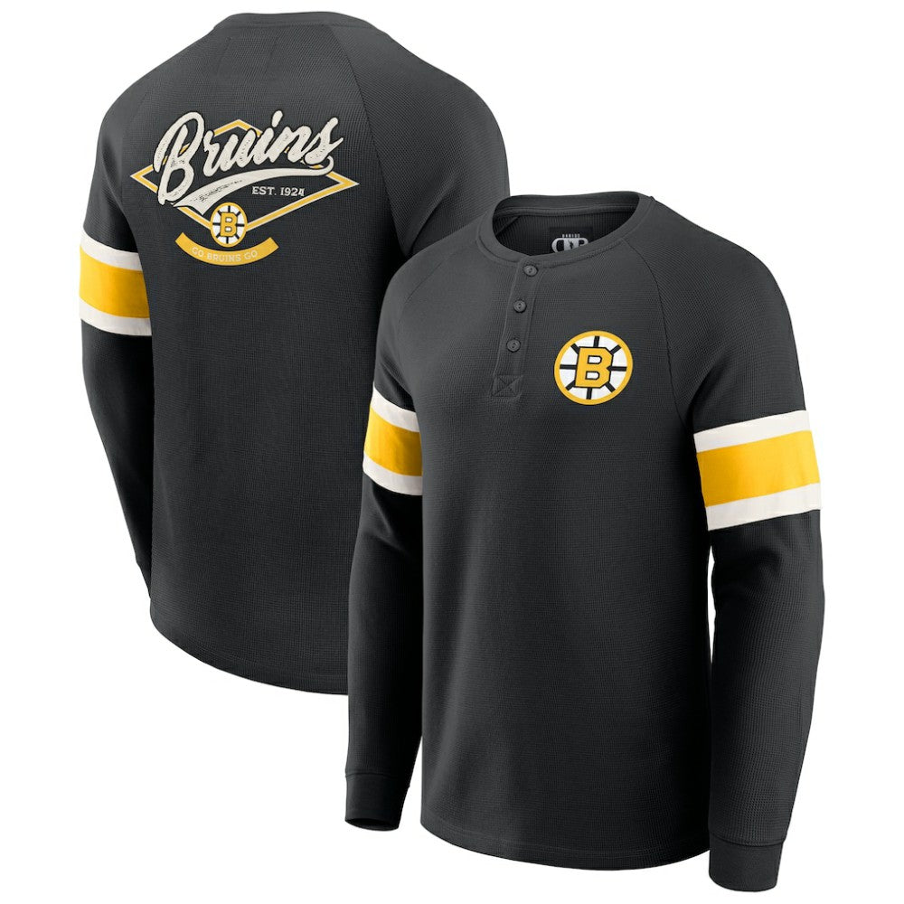 NHL Black Boston Bruins Darius Rucker Collection by Fanatics Waffle-Knit Raglan Long Sleeve Henley T-Shirt