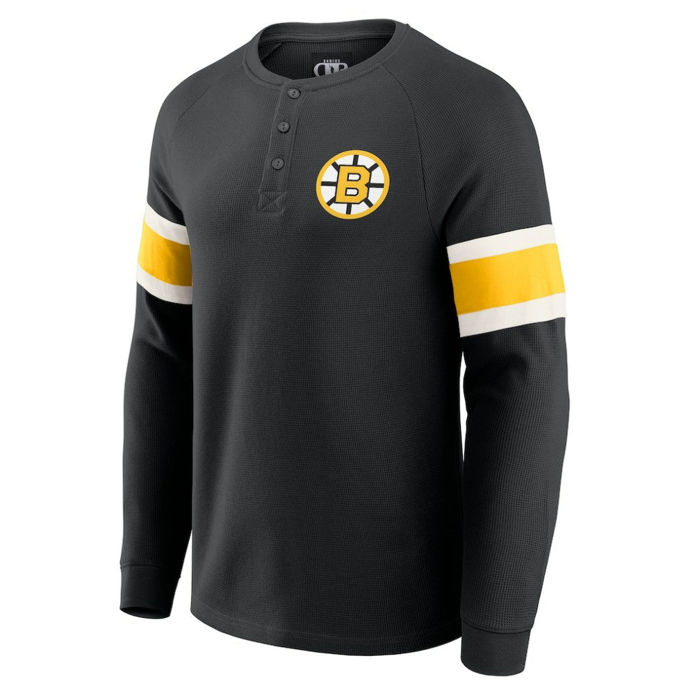 NHL Black Boston Bruins Darius Rucker Collection by Fanatics Waffle-Knit Raglan Long Sleeve Henley T-Shirt