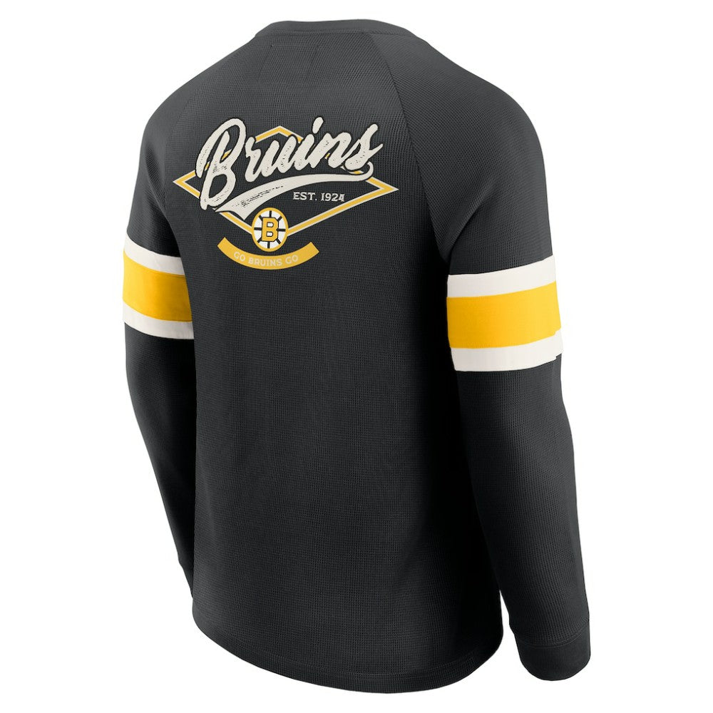 NHL Black Boston Bruins Darius Rucker Collection by Fanatics Waffle-Knit Raglan Long Sleeve Henley T-Shirt