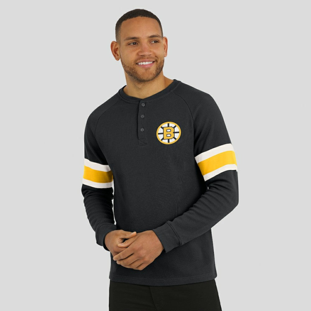 NHL Black Boston Bruins Darius Rucker Collection by Fanatics Waffle-Knit Raglan Long Sleeve Henley T-Shirt