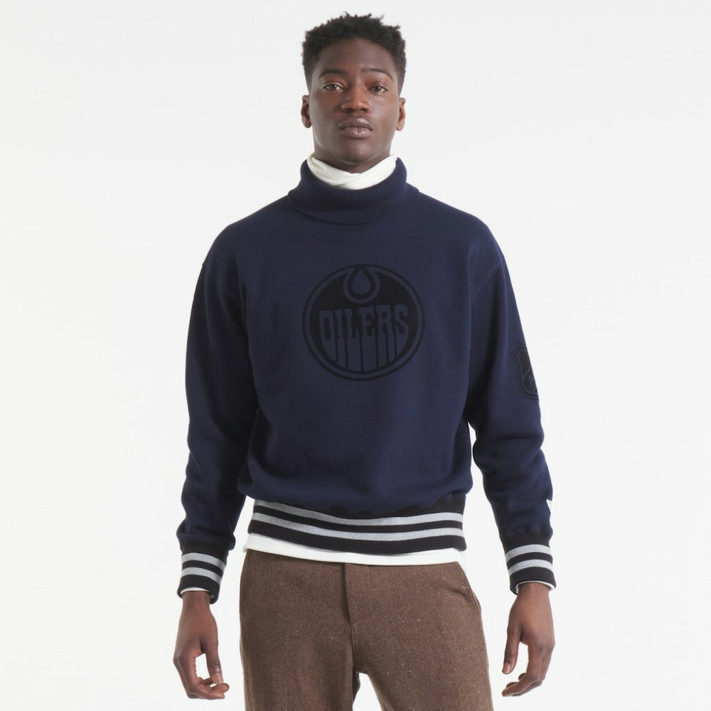 NHL Navy Edmonton Oilers Todd Snyder by Fanatics Relaxed Canadian Fleece Turtleneck