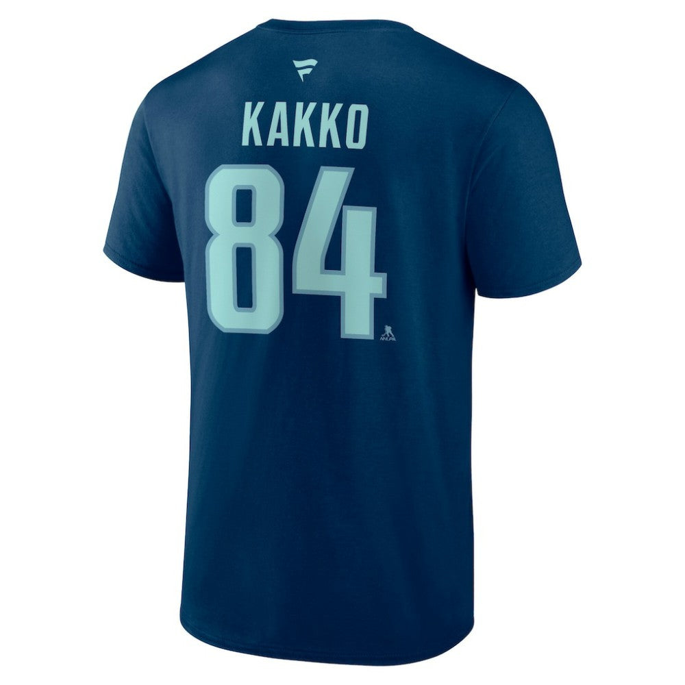 NHL Navy Kaapo Kakko Seattle Kraken Fanatics Authentic Stack Name & Number T-Shirt
