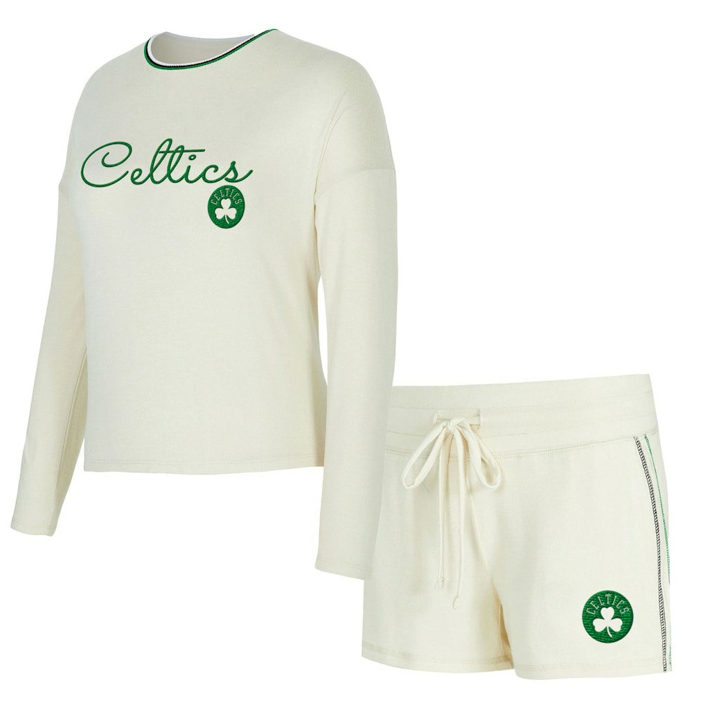 NBA Boston Celtics Concepts Sport Women's Kaki Hacci Knit Long Sleeve Top & Shorts Set