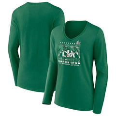 Women's Super Bowl LIX Champions Retro Logo Long Sleeve V-Neck T-Shirt - Philadelphia Eagles
