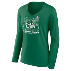 Women's Super Bowl LIX Champions Retro Logo Long Sleeve V-Neck T-Shirt - Philadelphia Eagles