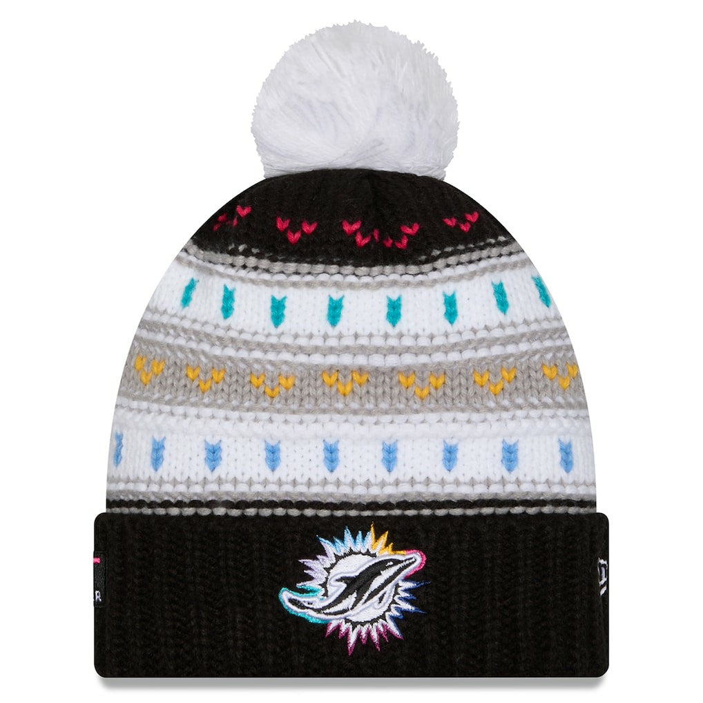 Women's 2025 NFL Crucial Catch Cuffed Knit Hat with Pom - Miami Dolphins